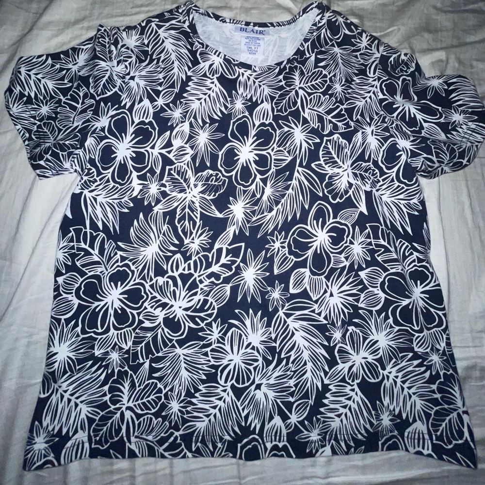 Blair Vintage 90s Y2K Floral short sleeve t shirt flawless Womens cotton blue